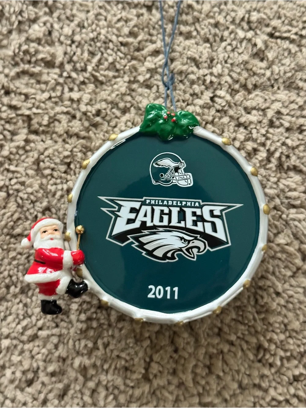 Philadelphia Eagles Christmas Drum 2011 Danbury Mint Ornament w Box
